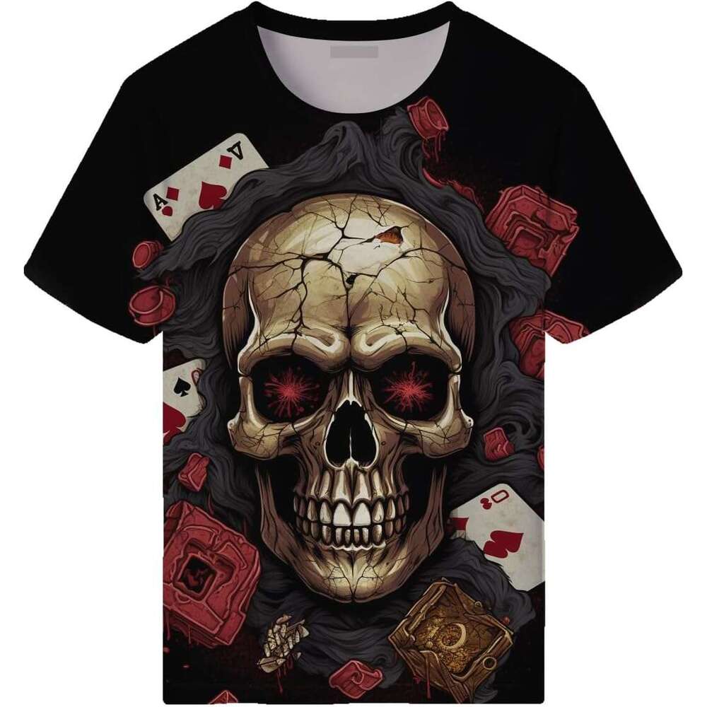 Halloween Mens T shirt Poker Skull Print Shirt Summer Fashion Short Sleeve T-Shirt shirts tshirt graphic tee Casual tops summer clothes Short sleeve 2