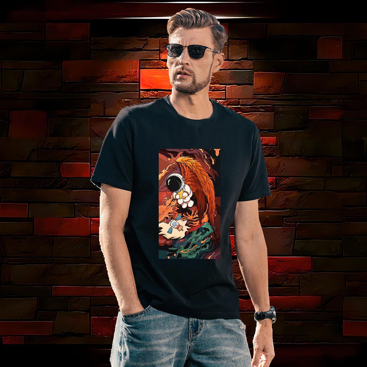 Loose Fit Mens Tshirts spaceman 230g Cotton Spring Summer Breathable Short Sleeve Men T Shirts Anime Print Classic Tees Shirts