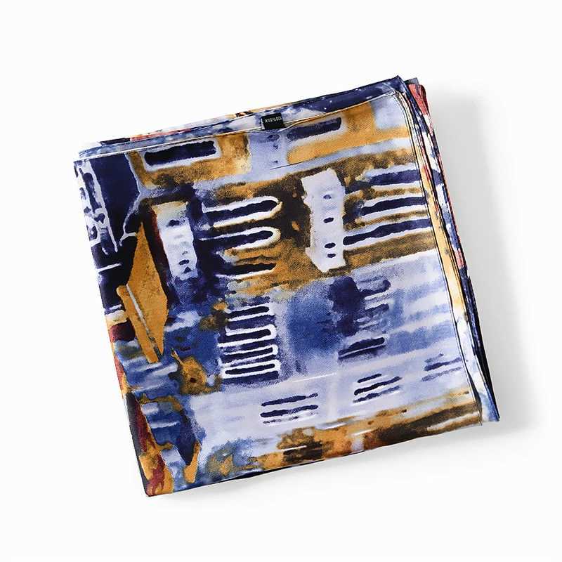 Classic New Oil Painting House Water Village Ship Womens Brand Twill Silk Square Scarf Womens Kerchief Scarf Womens Shawl W240810