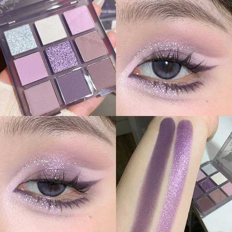 9 Colors Glitter Eyeshadow Palette Purple Lace Shimmer lescent Matte Acrylic Eye Shadows Palette Waterproof Eye Make UpW241212