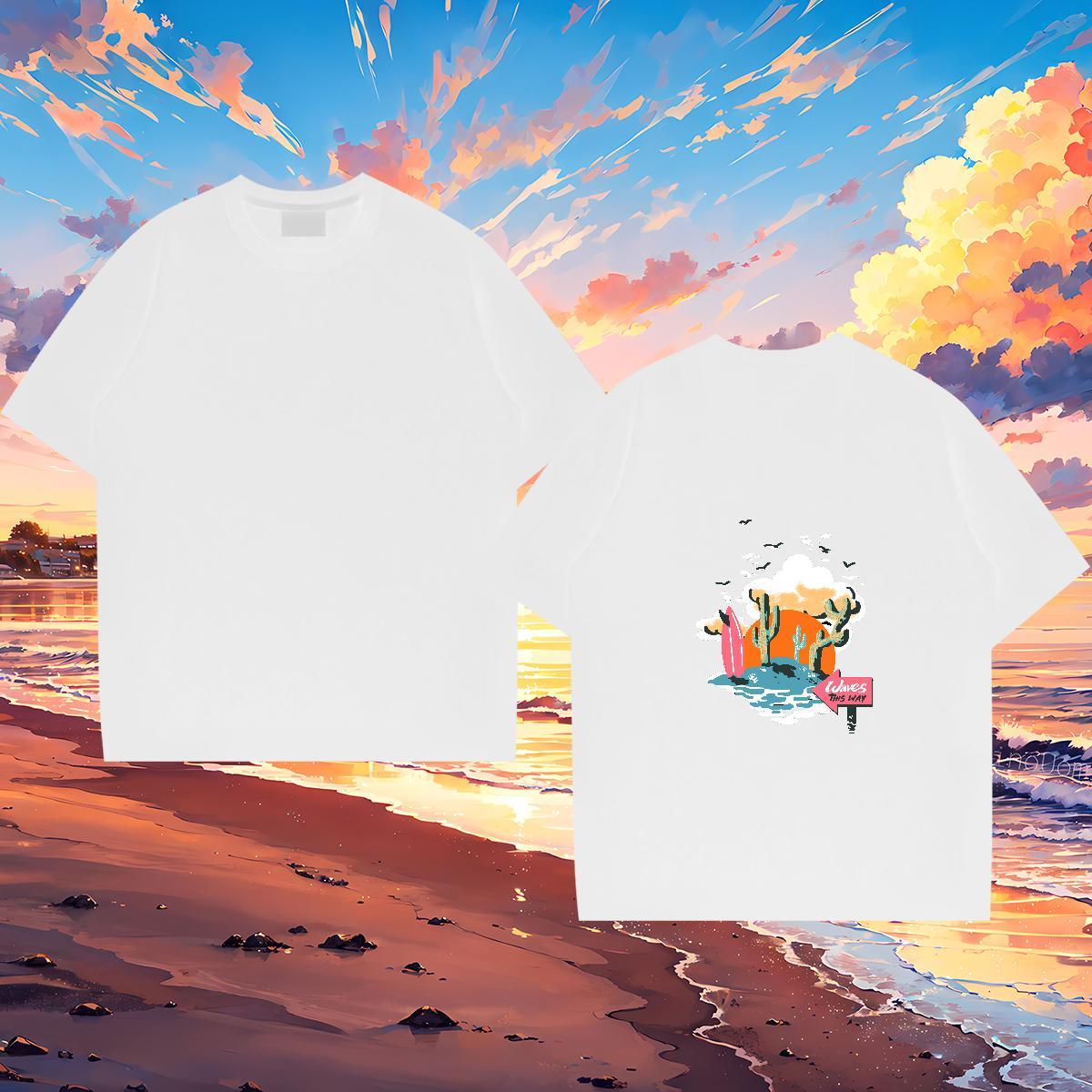 DIY Customized Man T Shirts beach Tee Shirt 100% Cotton 230g High Street Hip Hop Free Shipping Anime Print Round Neck Short Sleeve Men Tees