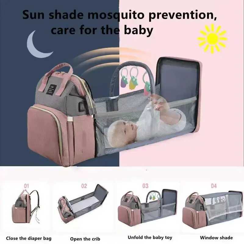 Mommy Baby Diaper Bag Backpack Replacement Pad Sunshade Mosquito Net Wet Dry Carry USB Charging Port Cart Hanging Bag W240812