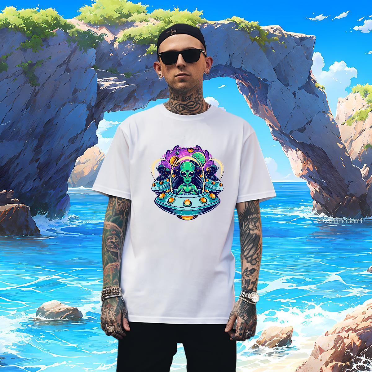 Comfortable Men Clothes T-Shirt ET 230g Cotton High Street Hip Hop Breathable Short Sleeve T-Shirts Plus Size Cartoon New Arrival Wear