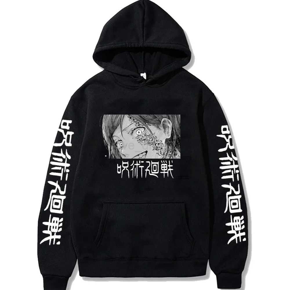 Fashion Anime Jujutsu Kaisen Kugisaki Nobara Hoodies Cool Cartoon Black And White Print Harajuku Streetwear Casual SweatshirtsXJ240812