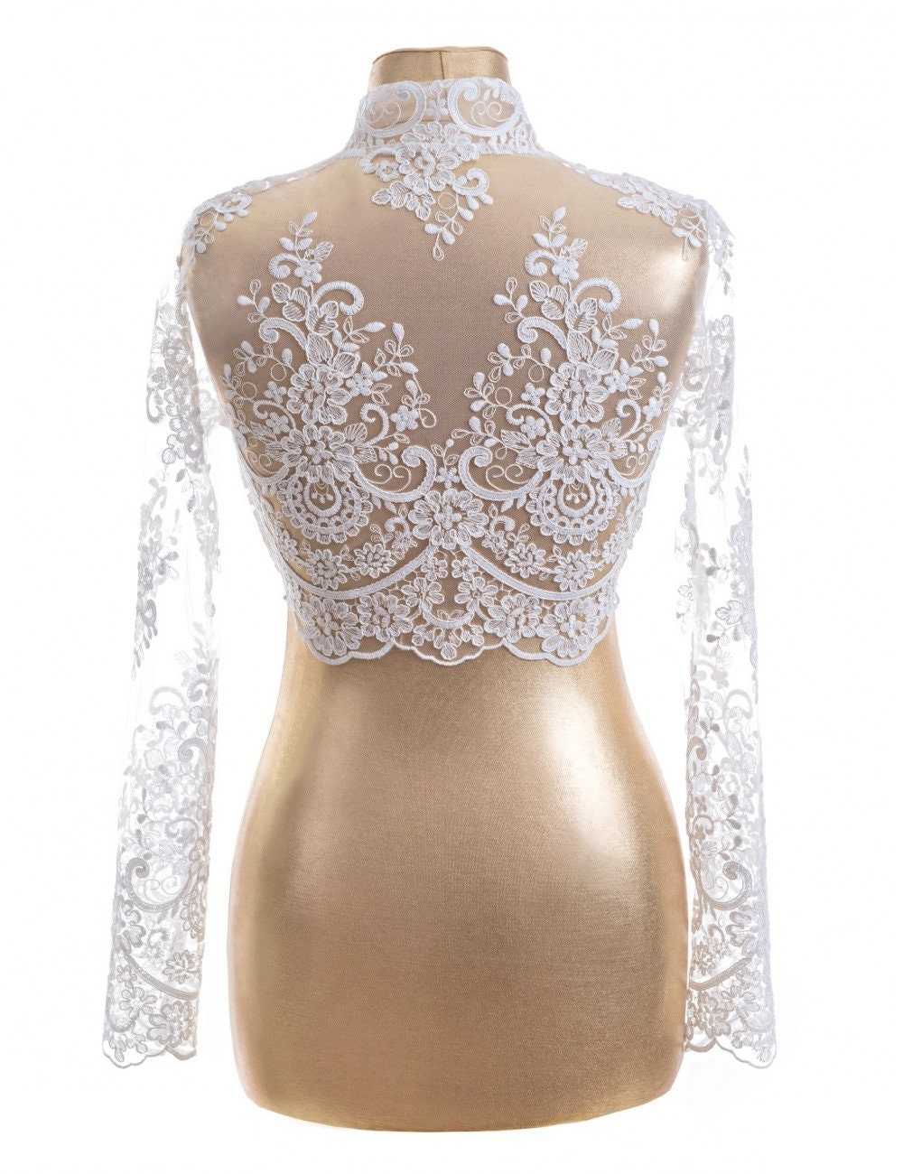 High Neck Long Sleeve Lace Bolero Jacket For Wedding Bridal Dress Jackets For Evening Prom Party