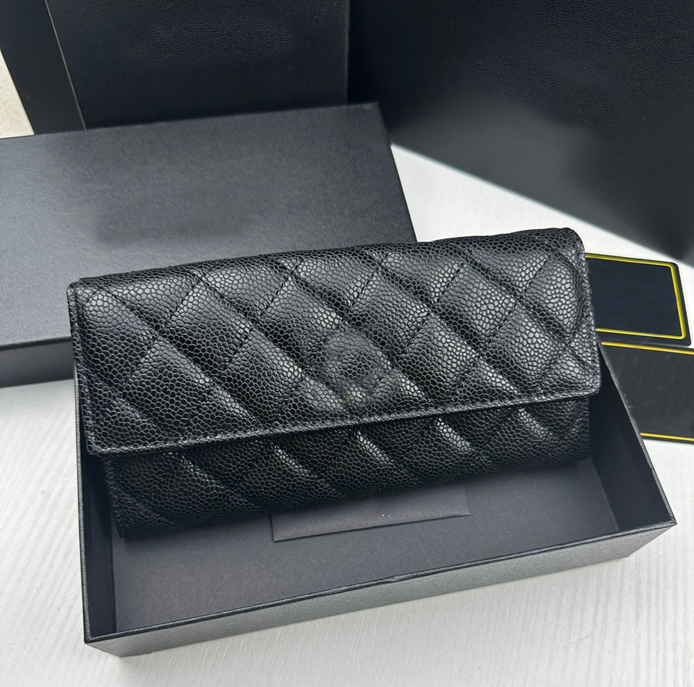 Ladies' Wallet Handheld Bag Designer Wallet Cardholder High Quality Caviar Sheepskin Leather Buckle Zipper Cash Pocket Purse Coin Purse Credit Card Long Wallet