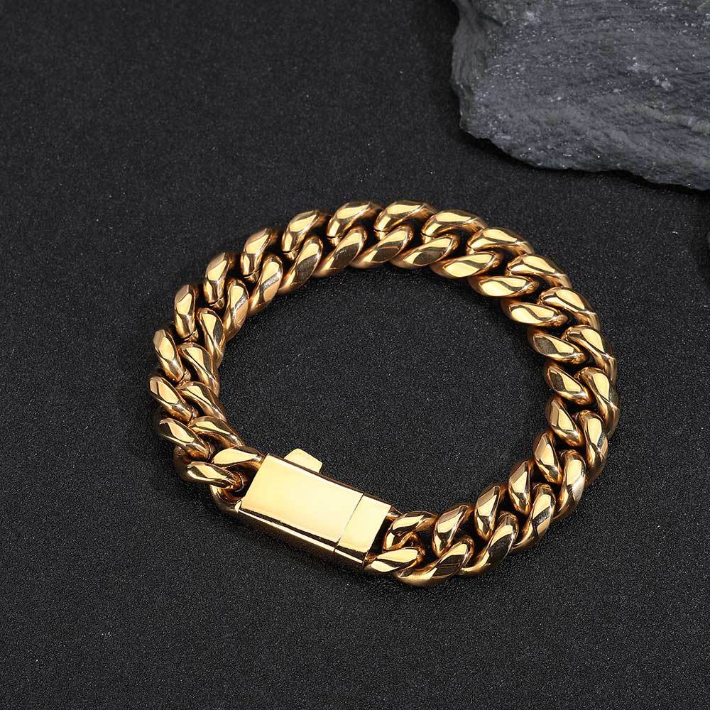 6mm-12mm Hip Hop Stainless Steel Miami Cuban Link Chain Necklace Full 5A Zircon Spring Clasp 18K Gold Plated Accessories Jewelry Set