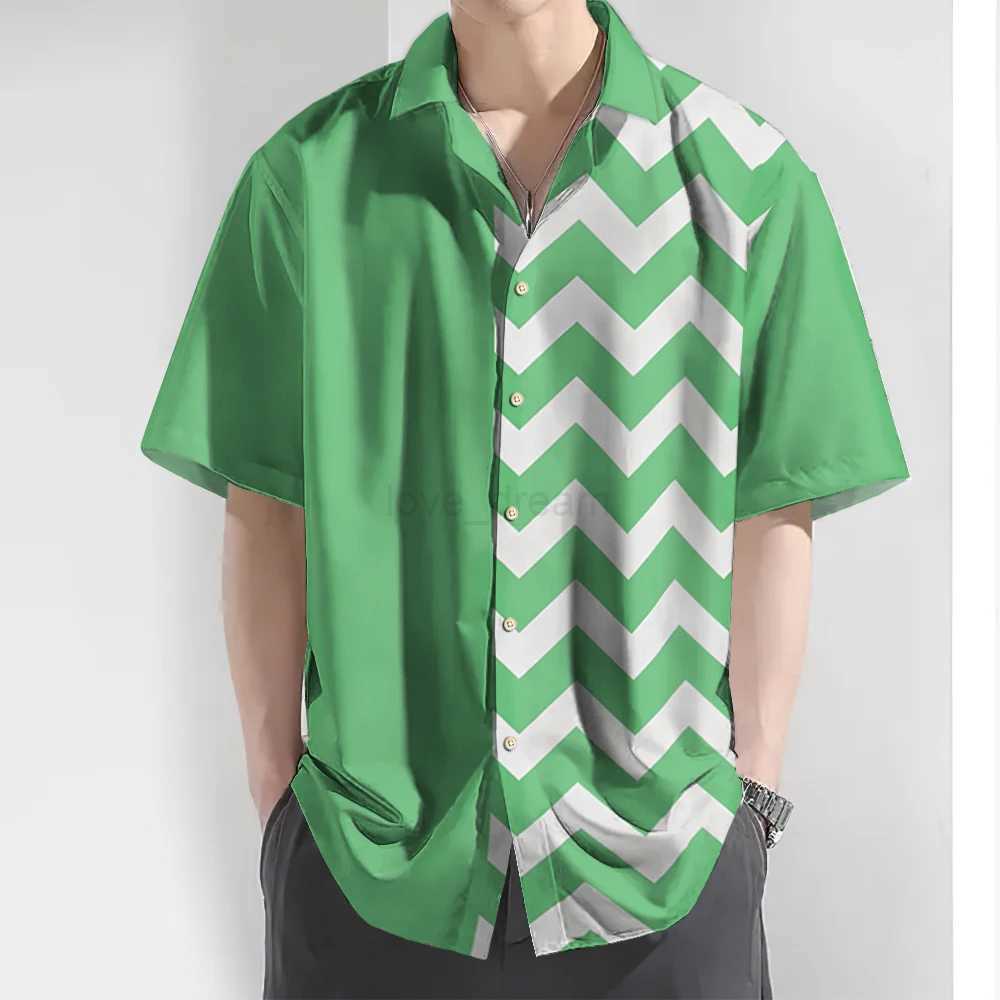 2024 3d Striped Print Mens Shirt Summer Casual Short Sleeve Tops Loose Oversized Hawaiian Shirts For Men Quick Dry Man ClothingXJ240812