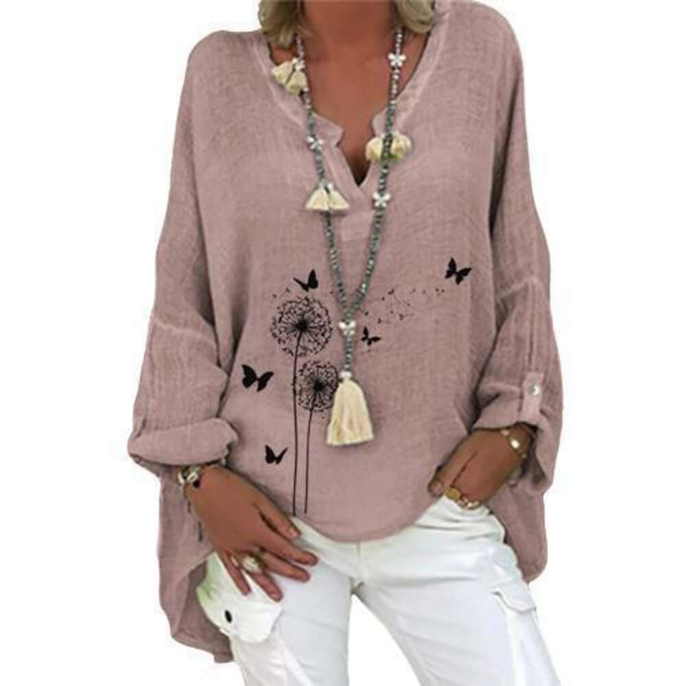 Butterfly Dandelion Print Loose Blouse Shirt Tunic Top 3XL Cross