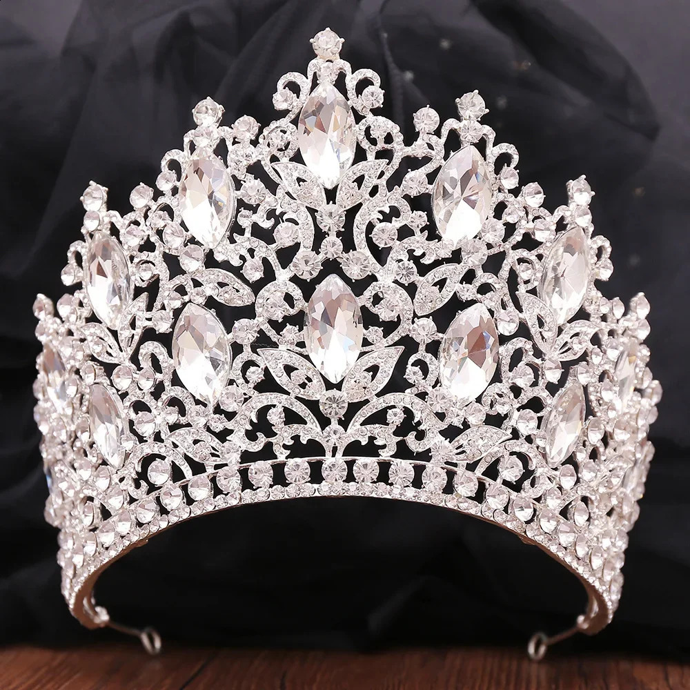 High Quality Royal Queen Wedding Crown for Women Large Crystal Banquet Tiara Party Costume Hair Jewelry Accessories 240805