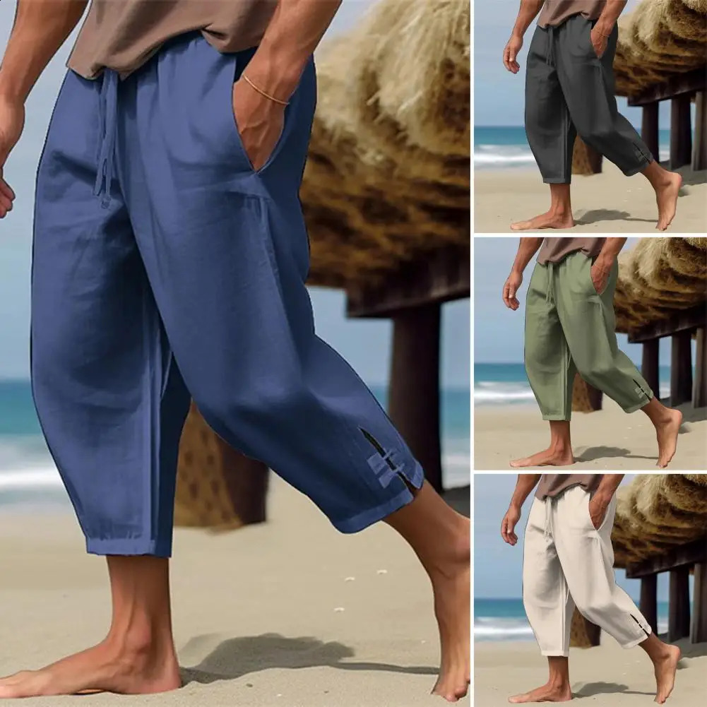 Plus Size Summer Harem Pants Men Short Joggers Cotton Linen Style Calf-Length Casual Baggy Pants Male Capris Trousers 240812