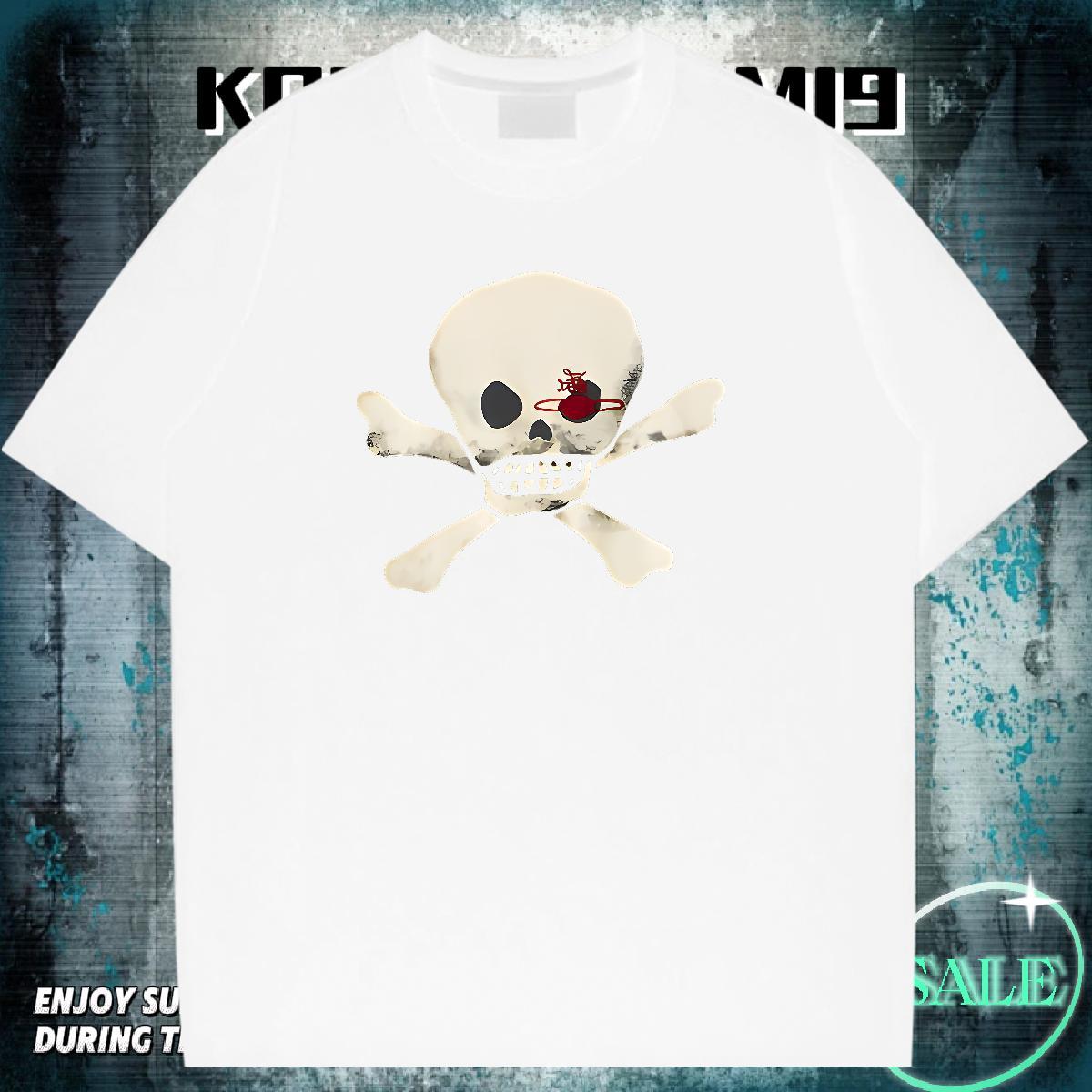 Free Shipping T-Shirts for Men skull Tops Tees 100% Cotton 230g Sports Casual Cool Custom Print Oversized Crew Neck Mens Tshirts
