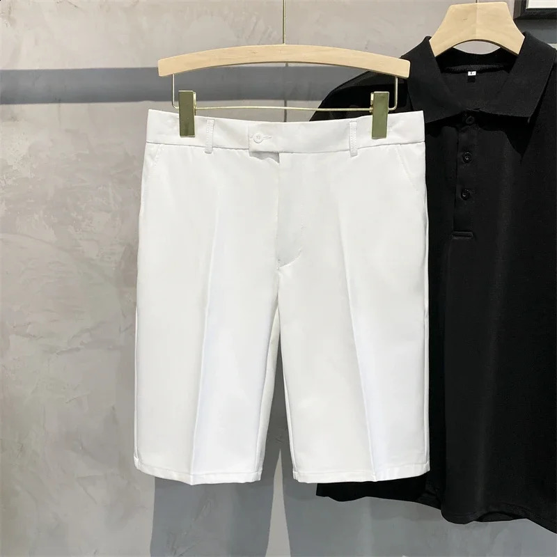 Korean Fashion Men Chinos Shorts Summer Knee Length Pleated Shorts Work Wear Street Fashion Solid Color Plus Size 38 240812