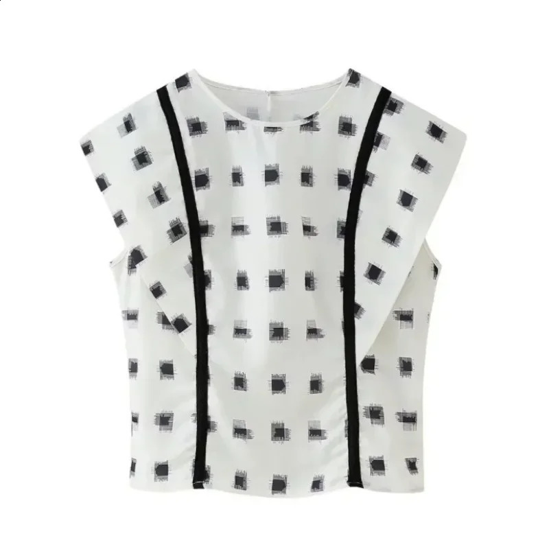 European and American Womens Fashion Dot Print Flying Sleeve Round Neck High Waist Skiing Set 240809