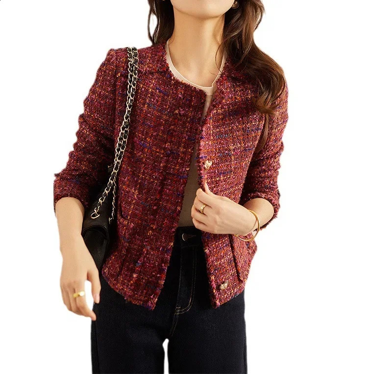 Wool Xiaoxiangfeng jacket is high-end red tweed short winter wear womens spring top 240812