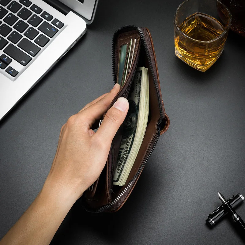 Mens Wallet PU Leather Zipper Retro Style Short Card Clip Coin Storage Money Bag A03 240810