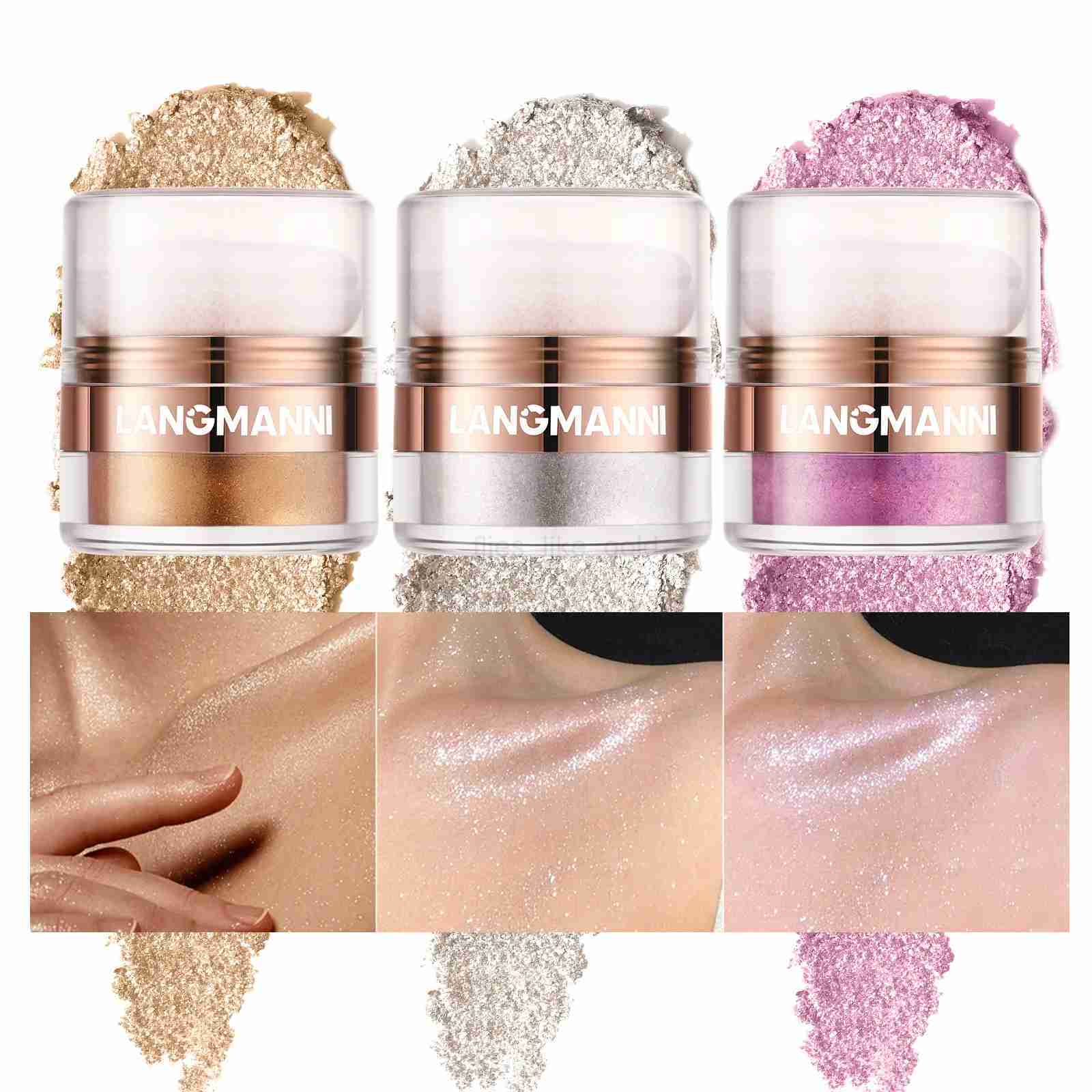 3-color phosphor body glitter powder shimmer contour powder blusher glitter makeup face eyes body glitter makeup W240812