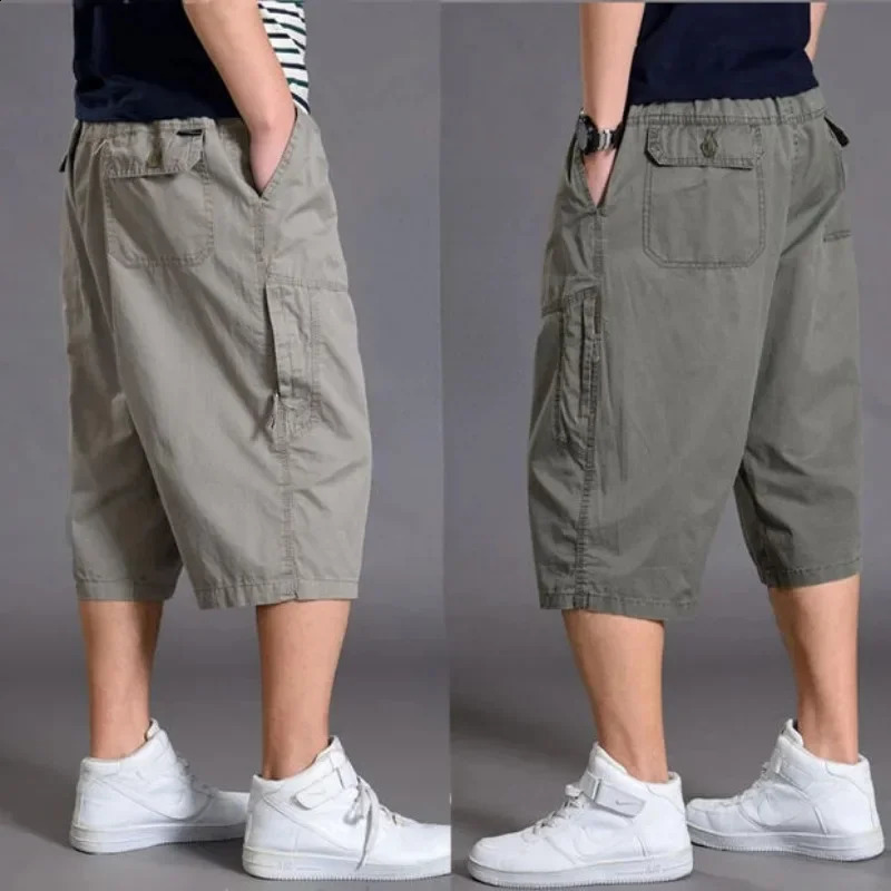 Mens Summer Oversize Fat Cotton Shorts Men Cargo Short Casual Plus Size Cropped Trouser Sport Tactical Baggy Pants Loose 5XL 6XL 240812