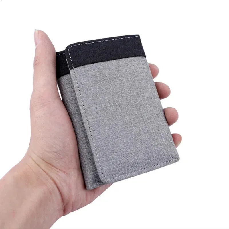 Mens canvas wallet with ID po clip card 8slot buckle mens mini three fold 240810