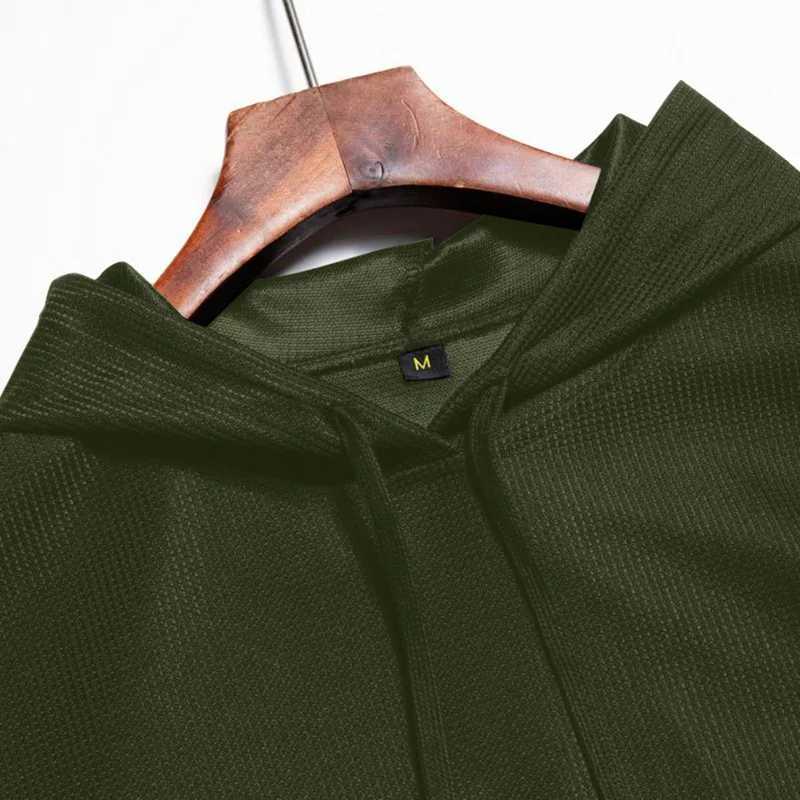 2024 Spring and Autumn Mens Hoodie Waffle Breathable Casual Sports Pullover Slow Walking European and American Fashion T-shirtXJ240812