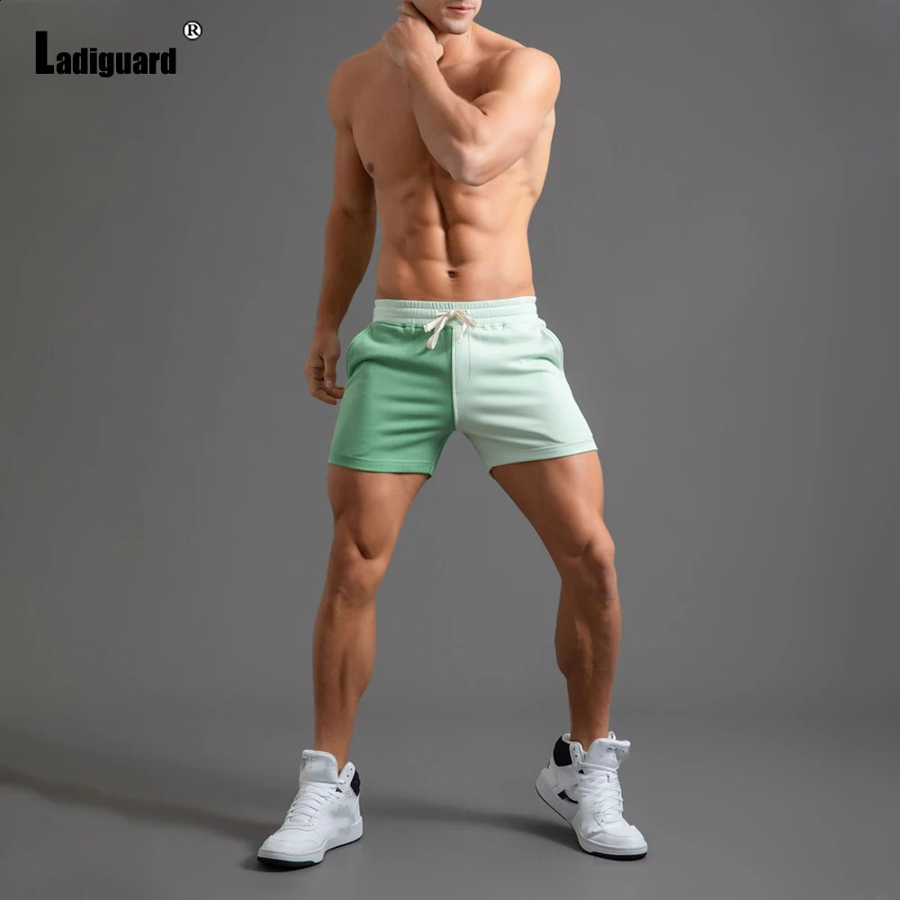 Ladiguard Men Casual Skinny Beach Shorts Homme Patchwork Shorts Plus Size Male Drawstring Short Pants Sexy Mens Clothing 240812