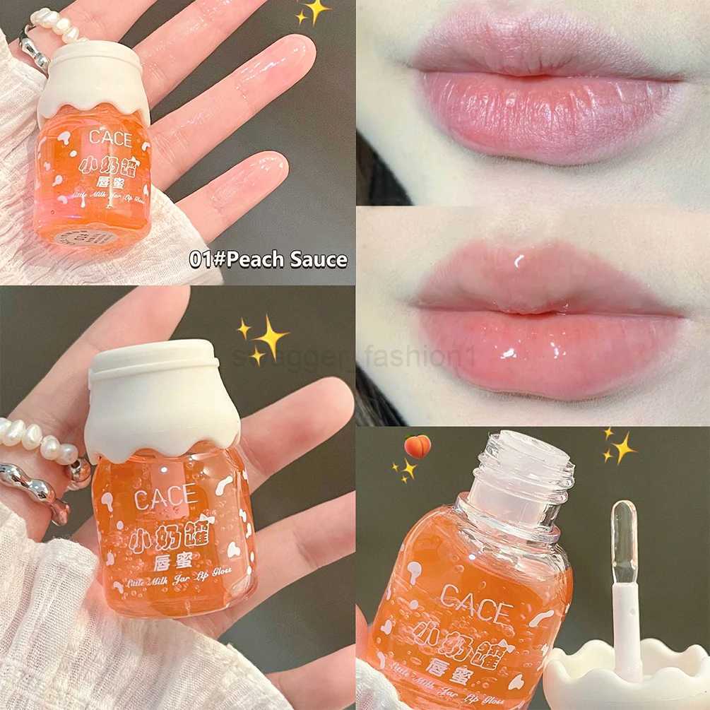 Hots Cute Milk Jar Lipgloss Lip Plumper Oil Moisturizing Lipstick Peach Colorless Glitter Lipgloss Long Lasting Lipgloss MakeupXJ240812