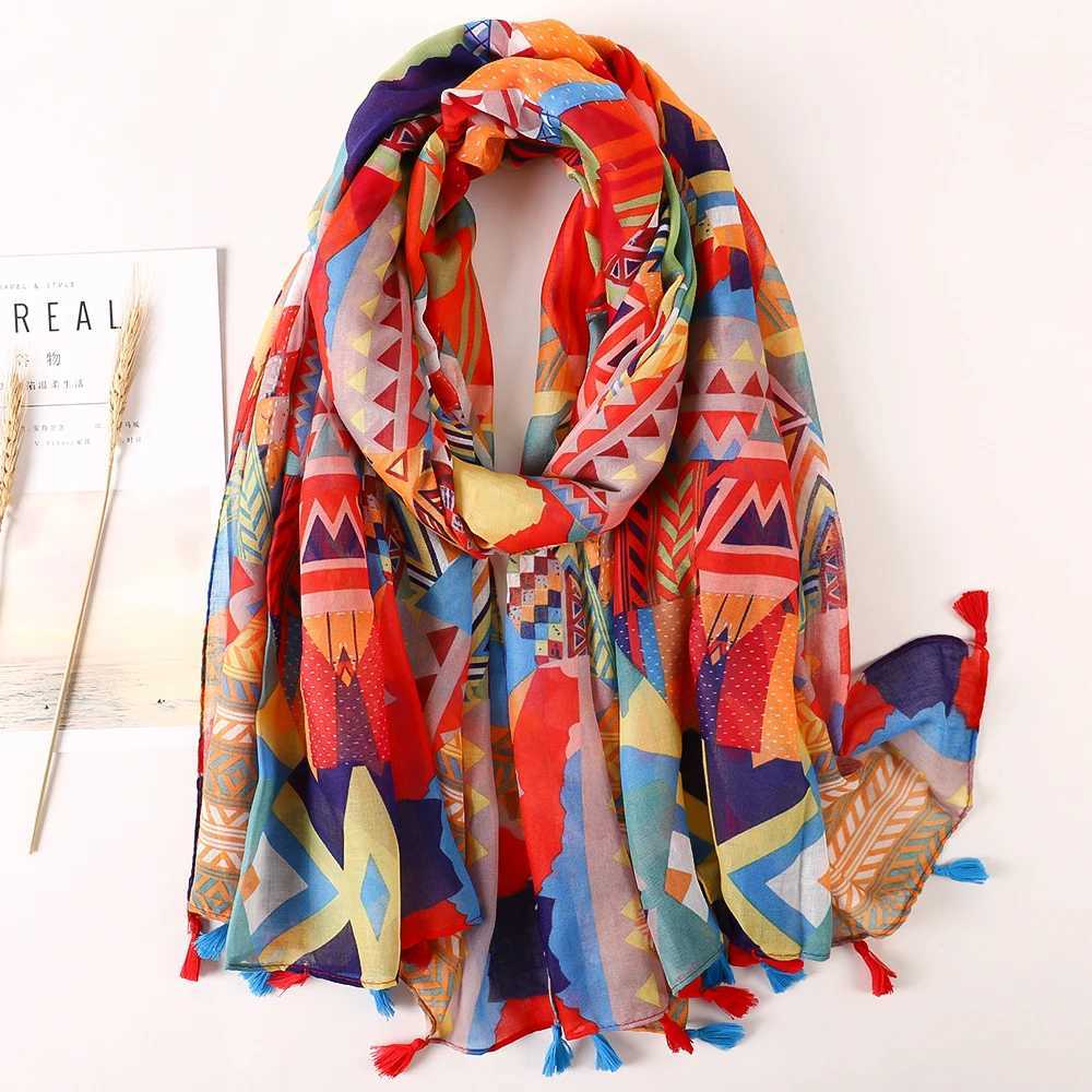 Luxury brand 2021 cotton scarf womens large shawl Pashmina Muslim headscarf Foulard design printing womens beach hair stealing scarf Pareo W240810