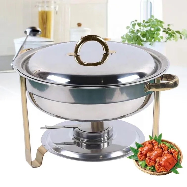 Dishes & Plates 4.5L Stainless Steel Chafer Buffet Chafing Dish Set Catering Pans Food Warmer Lid Round Chafe Circular alcohol stove food heater