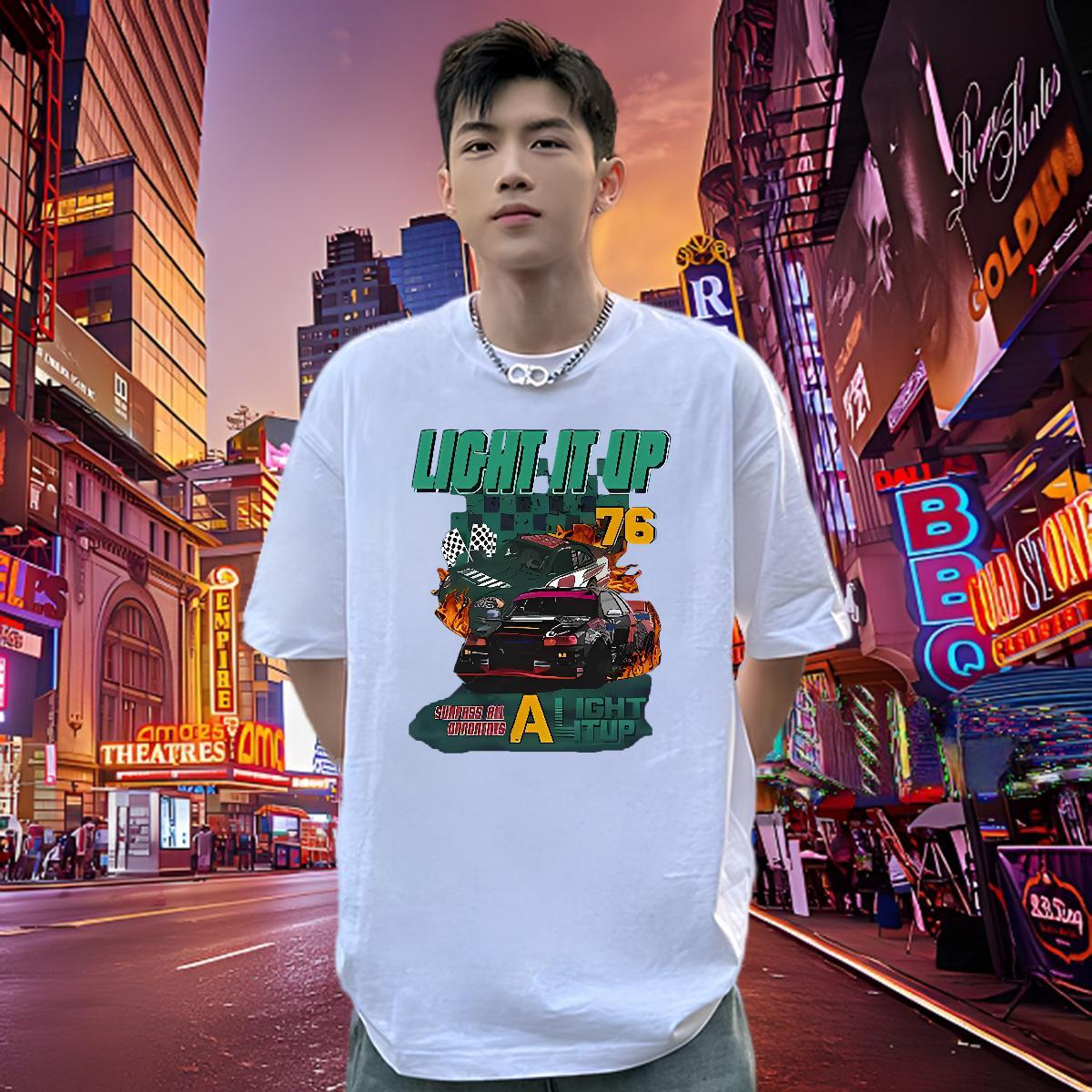 2024 DIY T Shirt For Man car Tops 230g 100% Cotton Daily Outfit High Quality Black White Short Sleeve Soft Men Tops Tees