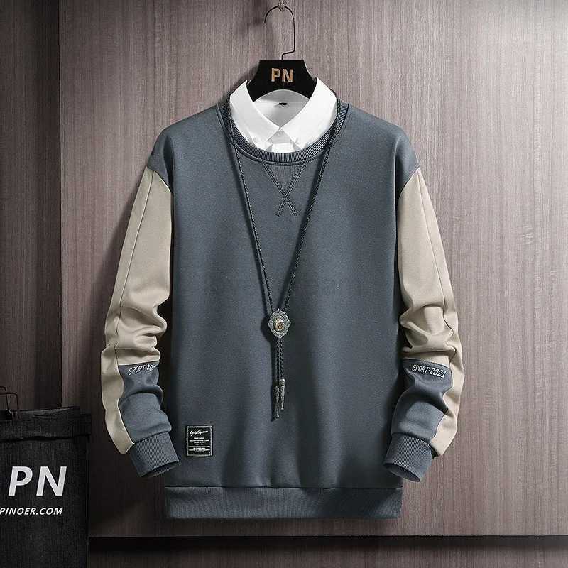 Long Sleeve Hoodies Men Clothes Fashion Casual Pullover Round Neck Fall Street Oversized Male Sportswear Hoodies PachworkXJ240812