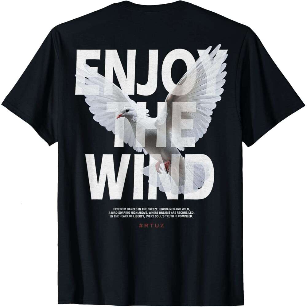 T shirt for Mens Womens Modern Pigeon Enjoy The Wind Back Print Streetwear T-Shirt Shirts Tshirt Graphic Tee Casual Tops Clothes Short sleeve
