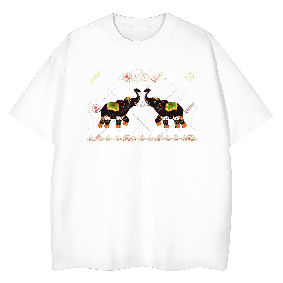 Comfortable T Shirts Men elephant Crew Neck Sports Casual Cartoon Printing L-4XL 230g 100% Cotton Men Clothes T-Shirt Brand Tops Shirt
