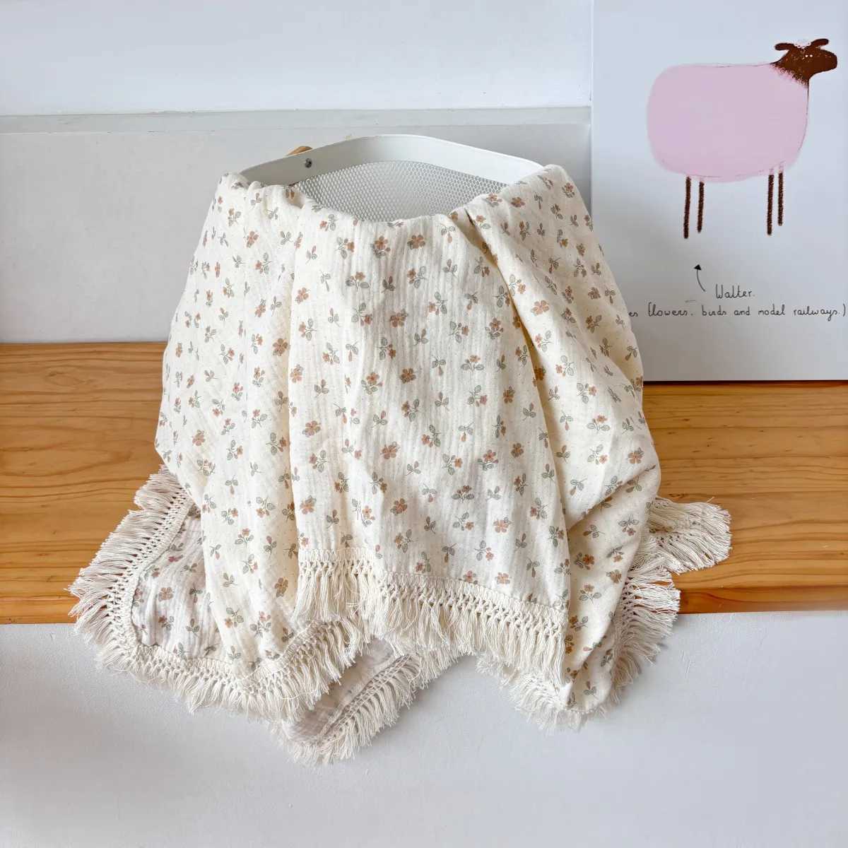 Cotton Breathable Flower Printed Baby Flow Suswader Blanket Summer Air Condition Cover Blanket Childrens Toller BlanketW240810