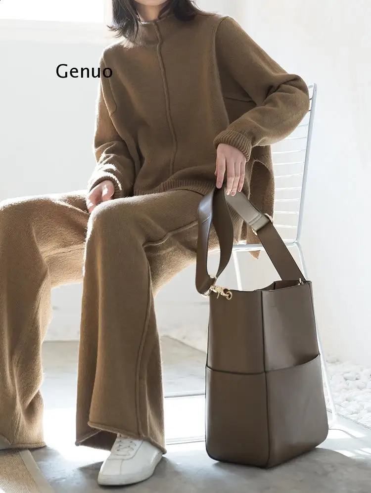 Cashmere Two Piece Set Top and Pants Winter Korean Womens Tracksuit Set Korean Casual 2 Piece Sets Womens Outfits 240812