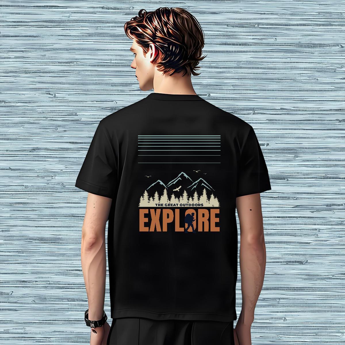 Classic T Shirts Men mountains Tops Shirt 230g Pure Cotton Street wear Hip Hop Designer Cartoon Print Crew Neck Breathable Tshirts
