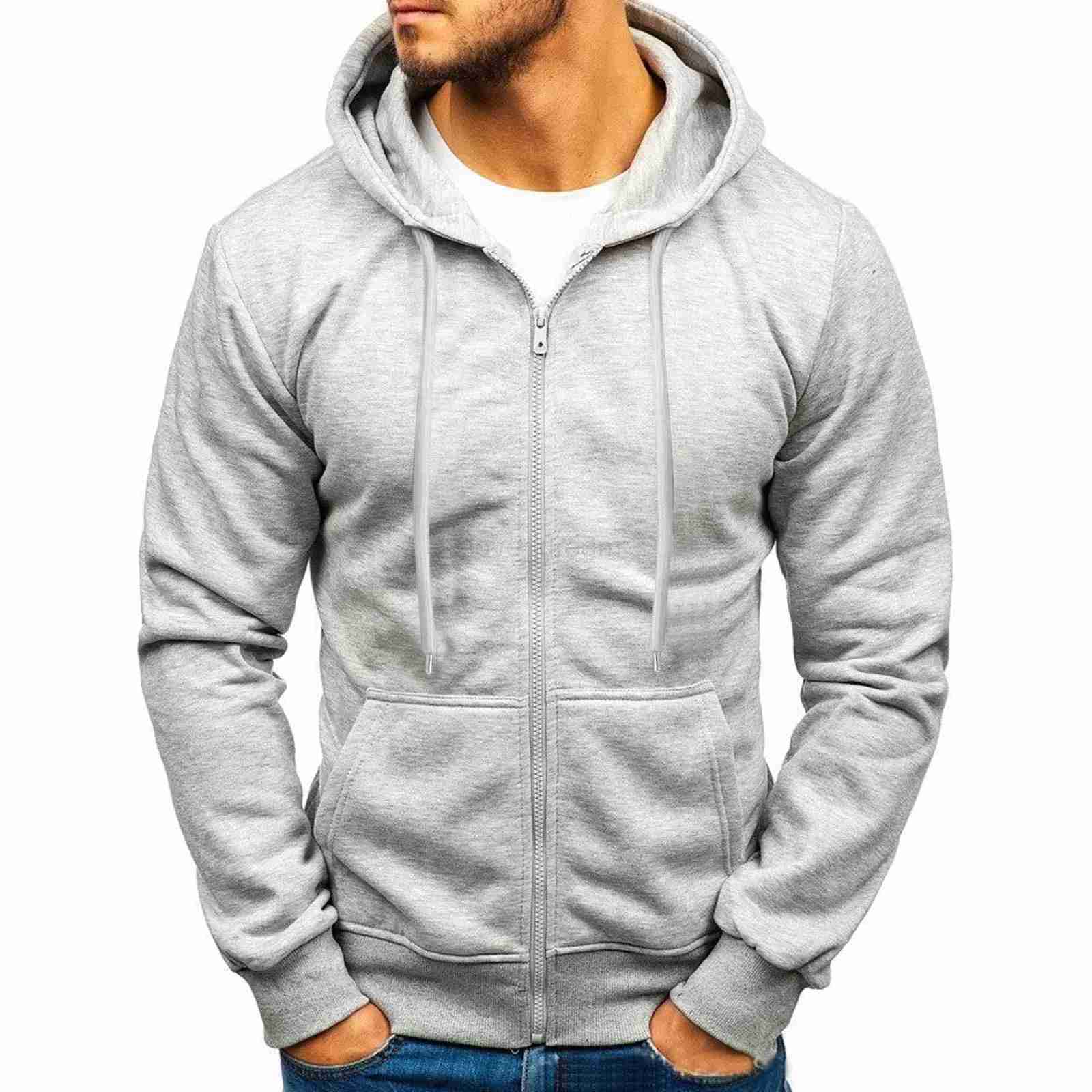 Mens Solid Color Hoodies Zip Up Hooded Tops Sweatshirts Outdoor Sports Tracksuits Drawstring Pockets Cardigan Coat TracksuitsXJ240812