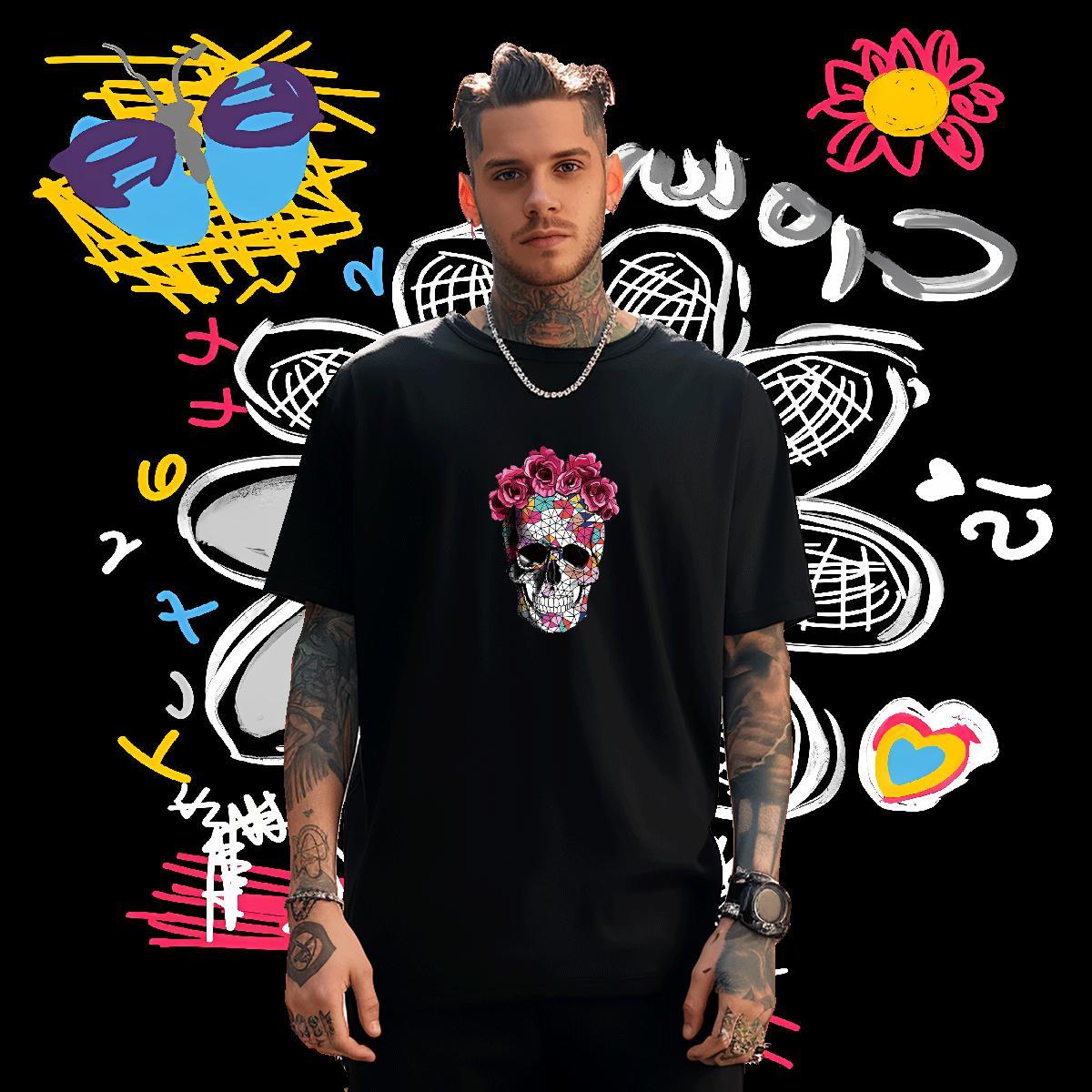 DIY Customized T-Shirts for Men skull Tee Shirt 100% Cotton 230g Anime Printing Street Free Shipping DIY Anime Short Sleeve Soft Tshirts