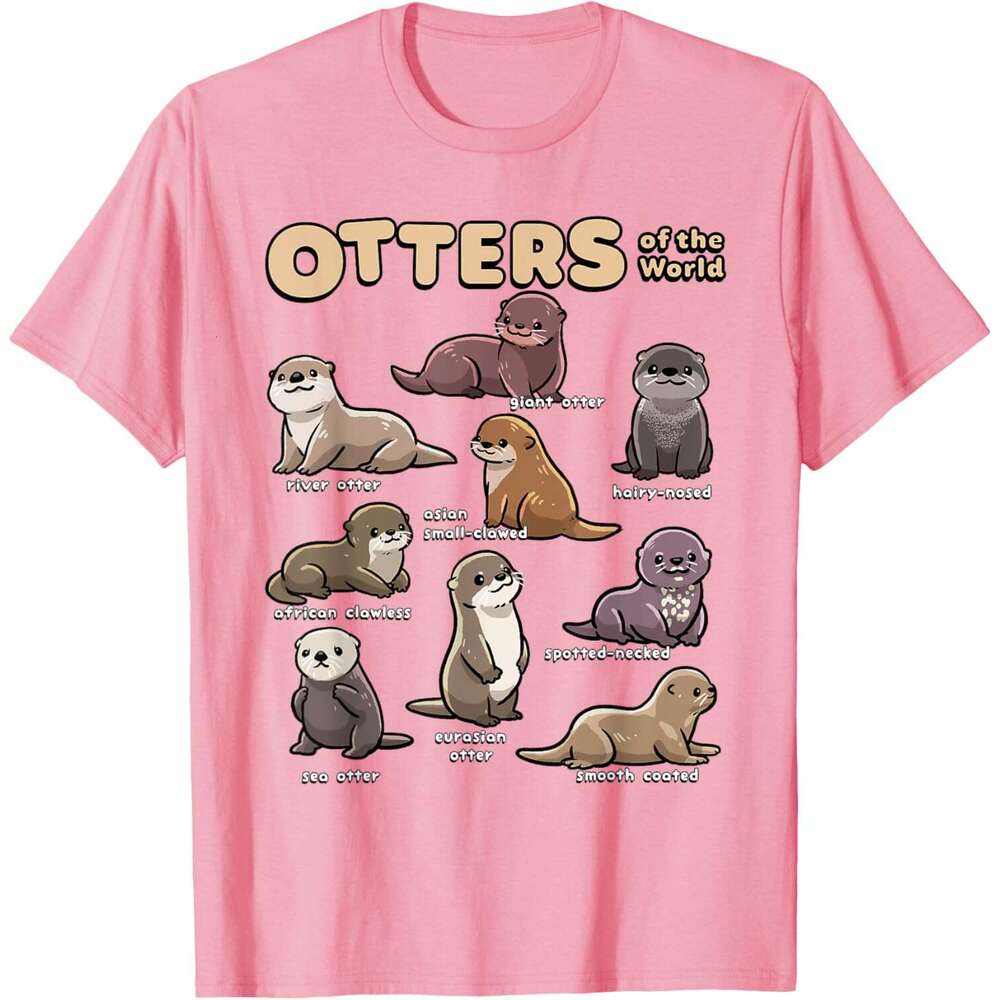 Casual T shirt for Mens Sea Animals of the World Chibi Otter Lover Educational T-Shirt Shirts Tshirt Graphic Tee Tops Clothes Short sleeve Free shippi
