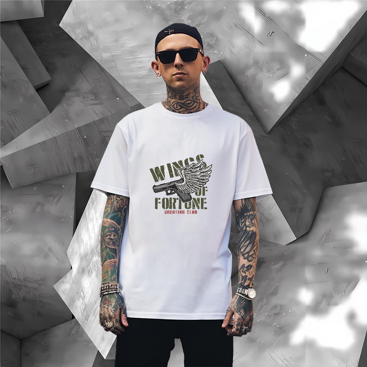 Classic Men T Shirts gun Breathable Short Sleeve Home Outdoor Custom Printed 230g Pure Cotton Men Tshirts Fashion Casual Tee Shirt