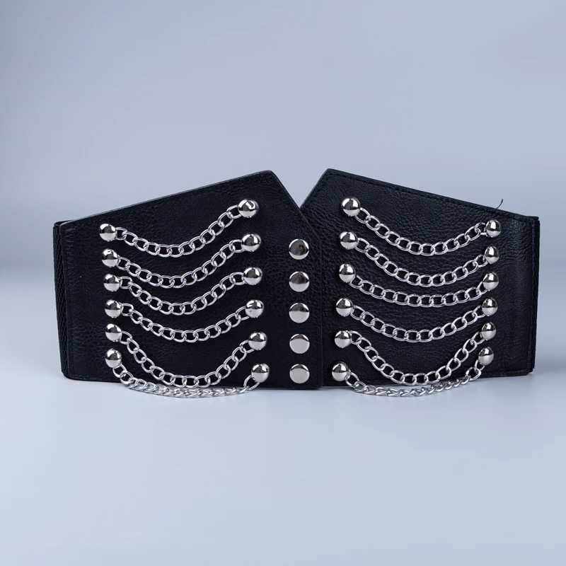 Belts Ladies Chain Rivet Punk Performance Elastic Girdle Waist Decorate Corset Wear Oustide Jeans Dress Accessories Belts For Women Y240810YR3W