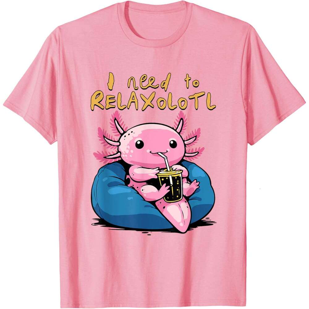 25ss Casual T shirt for Mens Shirt Funny Axolotl Relaxing I Need to Relaxolotl T-Shirt Shirts Tshirt Graphic Tee Tops Clothes Short sleeve Free shippi