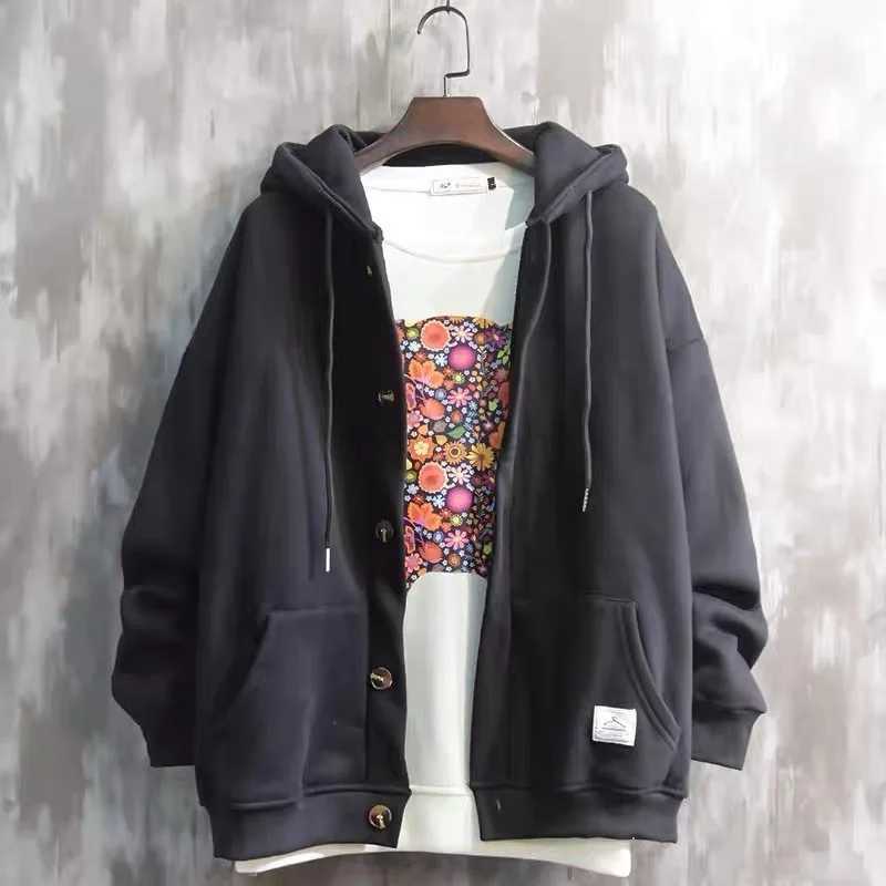 Fashion Solid BF Style Hoodies Fall Winter Brand Casual Loose Coat Street Thick Warm Male Cardigans Korean Sweatshirts for MenXJ240812