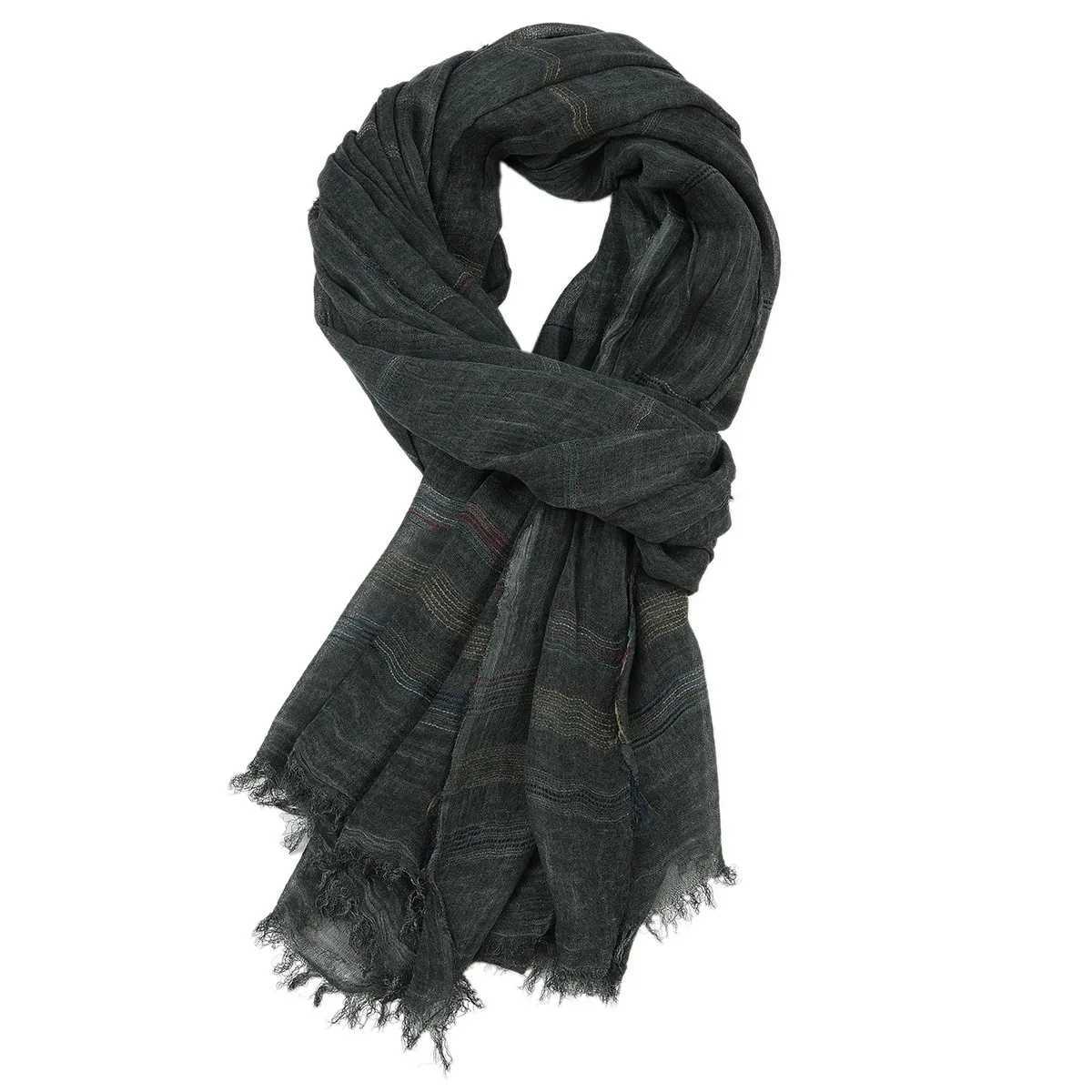Fashion mens scarves cotton linen yarn dyed stripes mens scarves with tassels long shawls autumn mens accessories Bufanda packaging W240824
