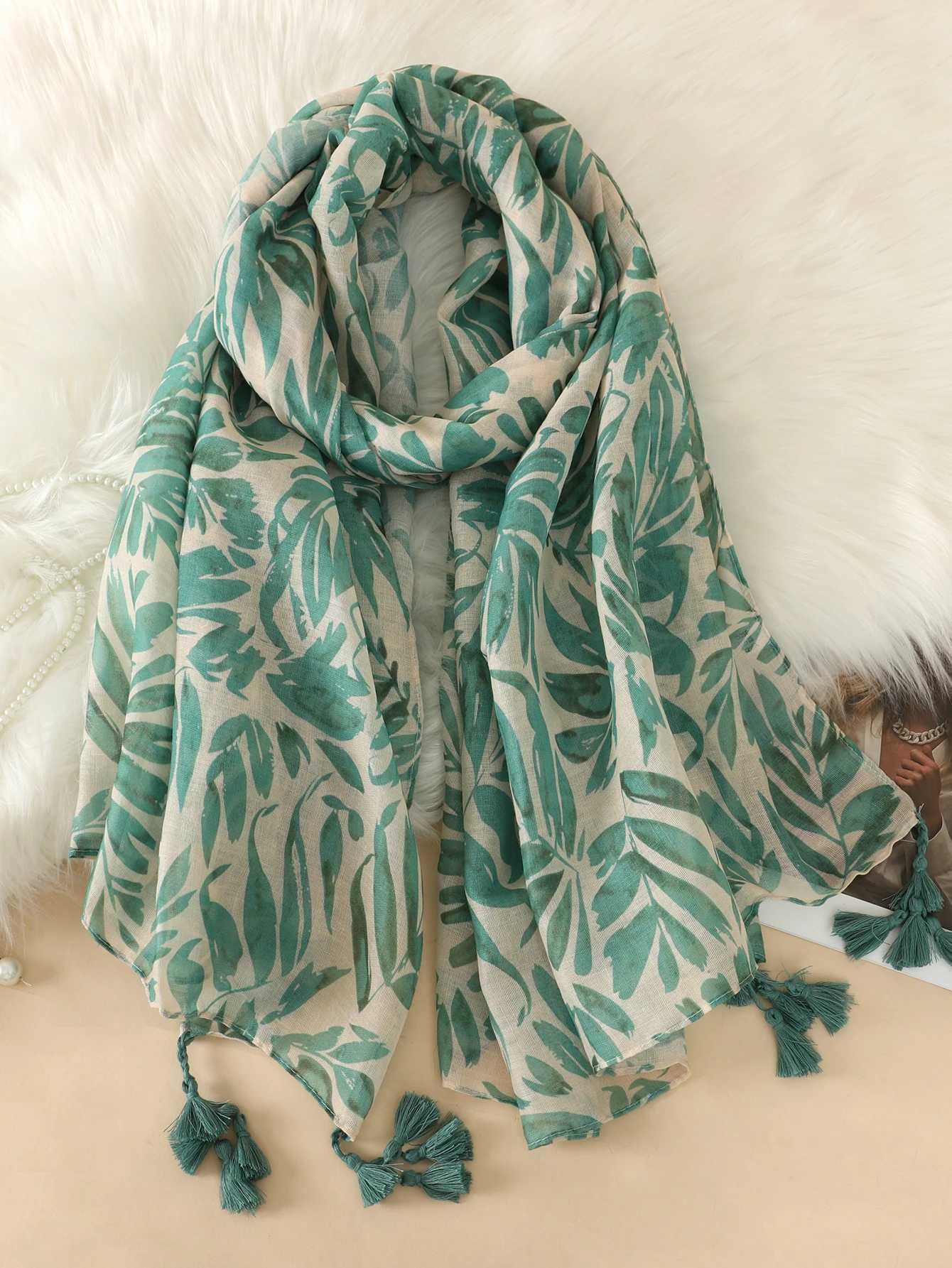 2023 Spanish Fashion Daisy Flower Tassel Adhesive Shawl Womens Printed Soft Pashmina Stor Bausnode Bouvandas Muslim Headscarf Sjaal W240810