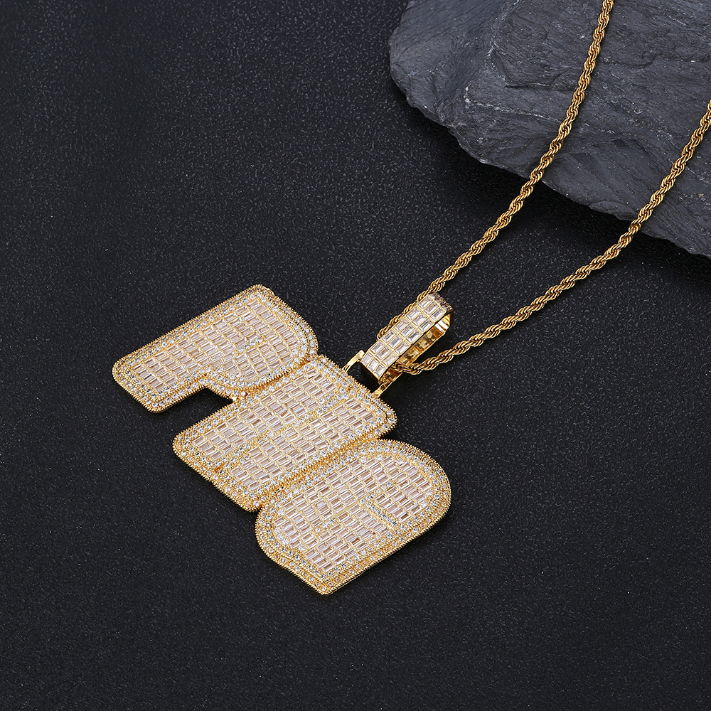 Hip Hop DIY Custom A-Z Letters Pendant Necklace Full Zircon 18k Real Gold Plated Men Jewelrys
