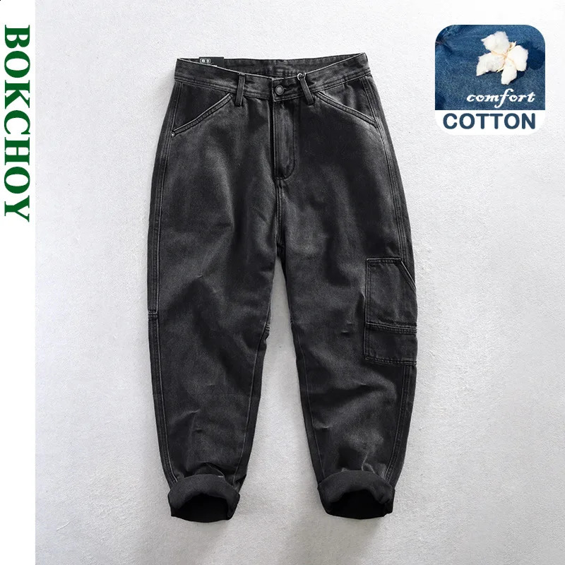Spring Autumn Cotton Retro Straight Jeans Men Clothing Loose Casual Streetwear Men Trousers AG7162 240812