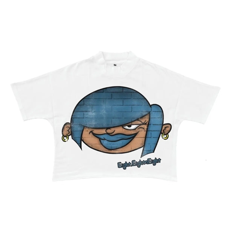 Harajuku Cartoon Big Head Pattern T-shirt Large T-shirt Casual Gothic Y2K Top 2000s Retro Mens Wear240812