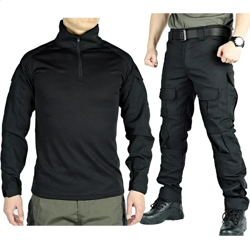 Mens Outdoor Sets Quick Drying Multiple Pockets Shirts Wear Resistant Cargo Pants Training 2 Pieces Set Male 240812
