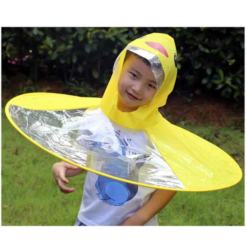 Cute Kids Raincoat Cartoon Duck Children Rain Poncho UFO Shape Kids Rain Coat Outdoor Boy Girl Rain Jacket Windbreaker Umbrella Y240810