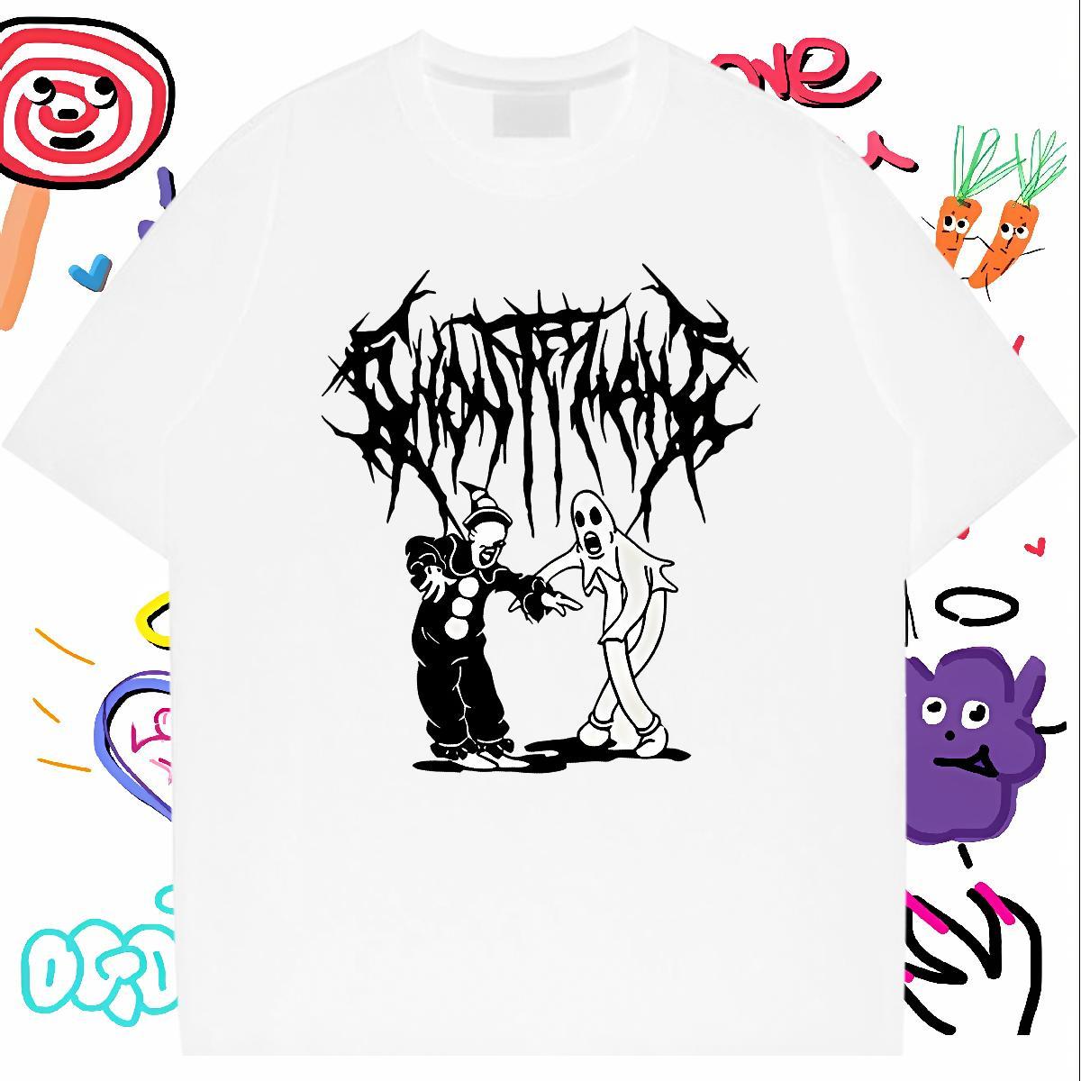 Stylist T Shirt For Man skull Tees 230g 100% Cotton Hip Hop Street Popular Anime Print Breathable Crew Neck Men Tees